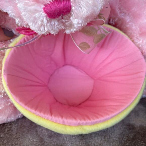 Bunny Rabbit Plush Basket Easter Candy Holder Pink Round Stuffed 10" Toy READ - Picture 4 of 11
